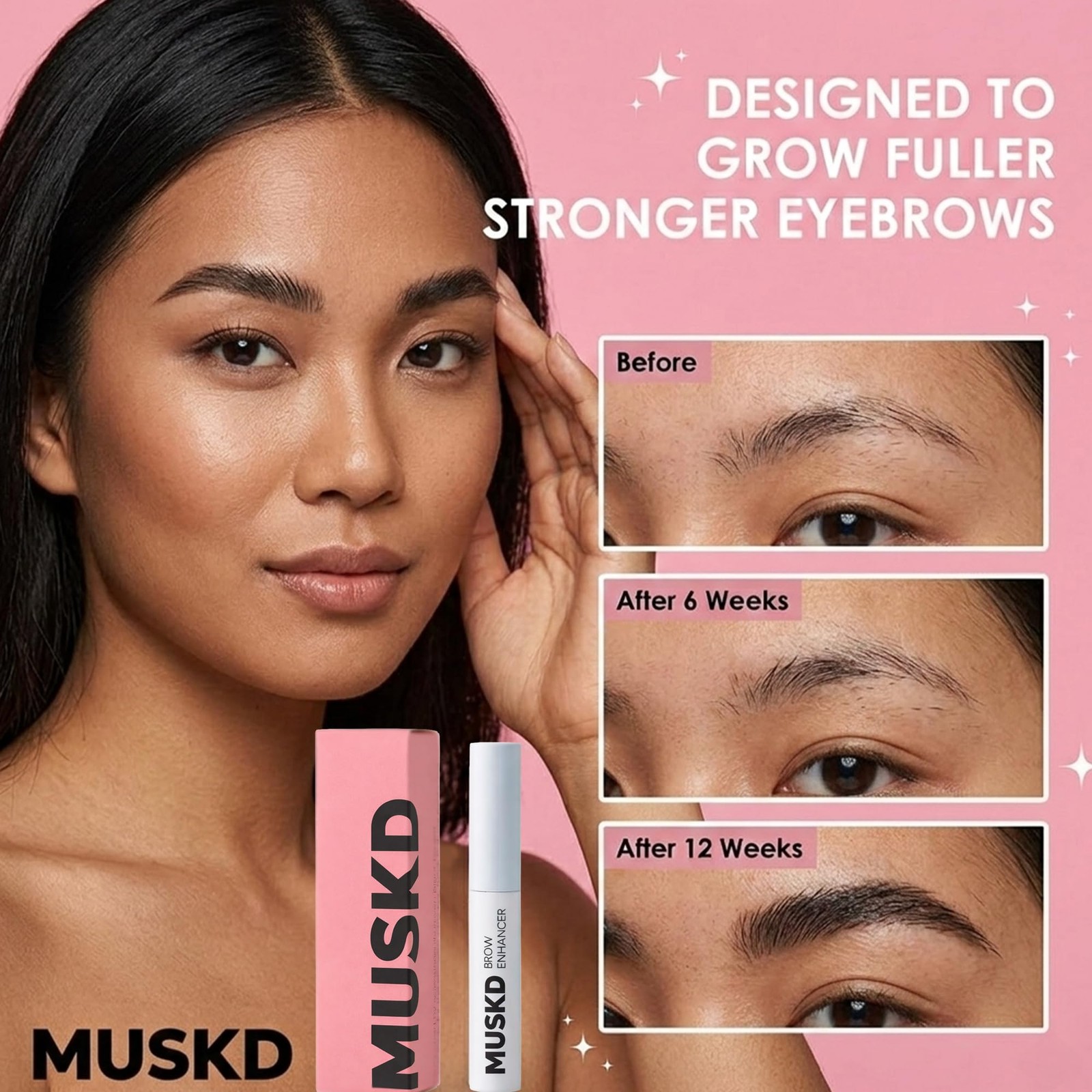 MUSKD Eyebrow Growth Serum (3ML) – Helps 0.1 Fl Oz (Pack of 1), Silver, White