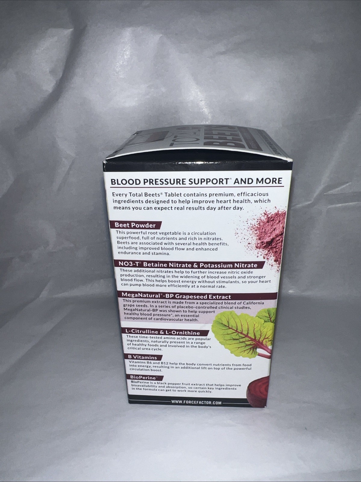 Force Factor Total Beets Blood Pressure Supplement with Beetroot, 120 Tablets