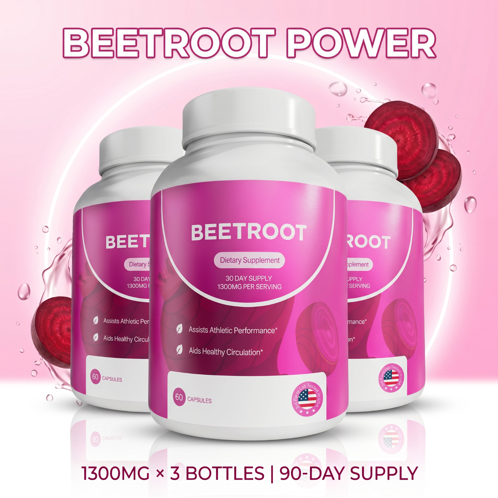 Rosabella Organic Beetroot 1300mg 3-Pk – Circulation & Vitality – 180ct