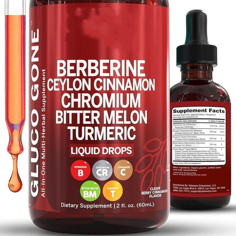 2 Bottles Clean Nutra Berberine with Ceylon Cinnamon Supplement Liquid Drops US