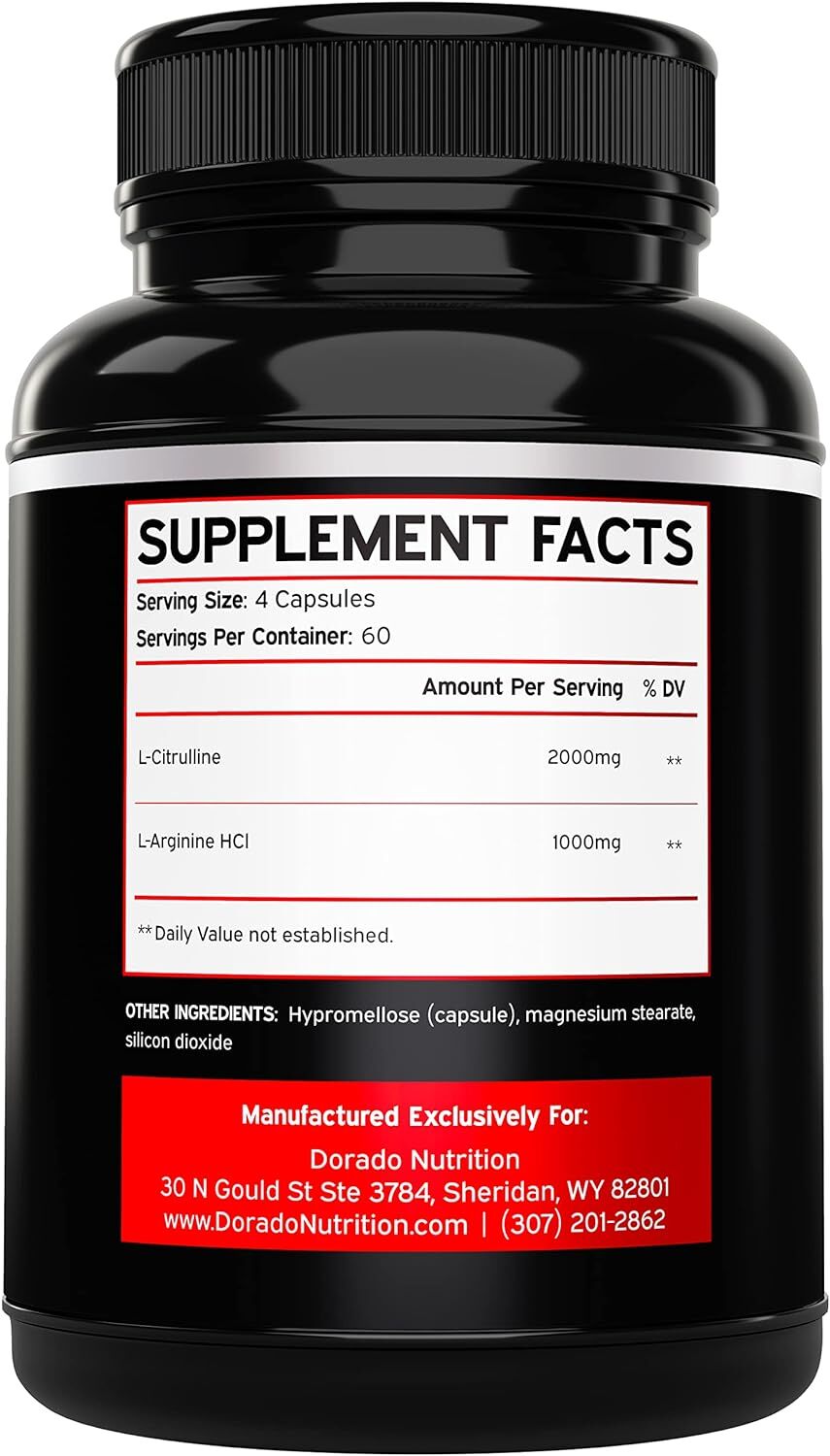 L-Arginine 1000mg L-Citrulline 2000mg 240Caps Amino Acid Non GMO/Gluten Free