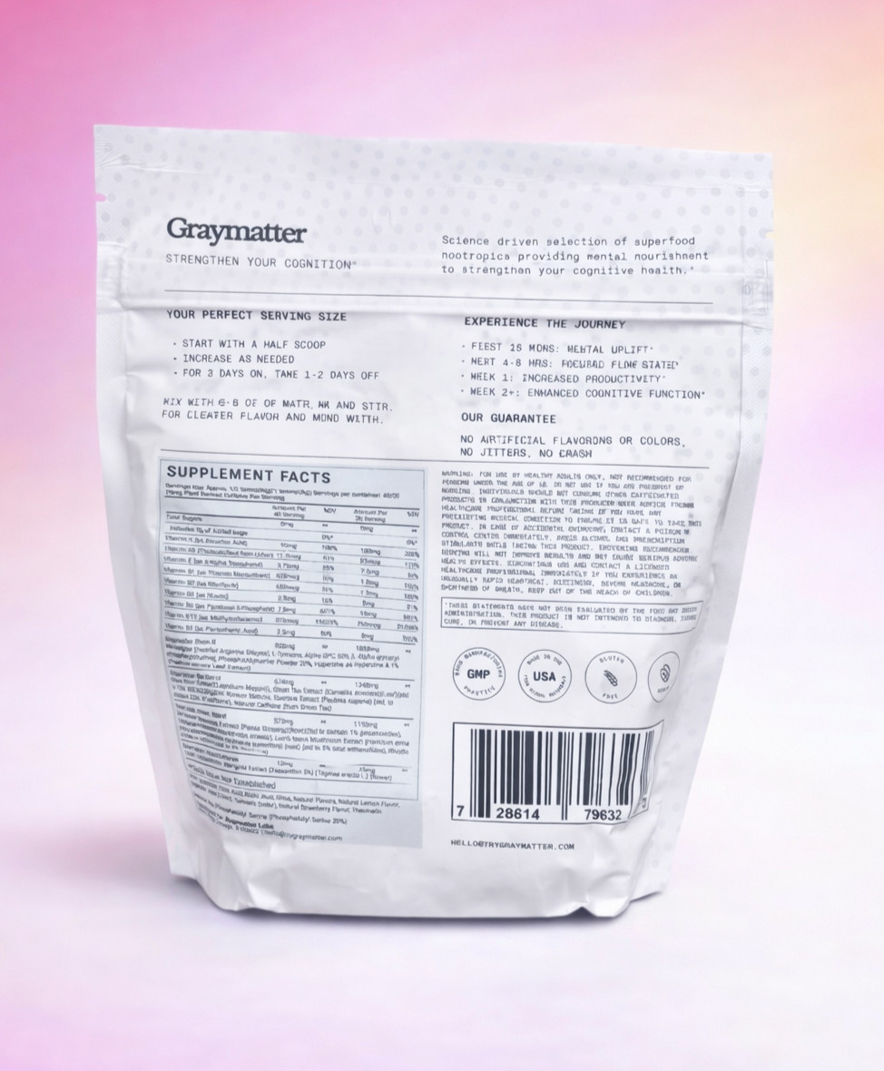 GRAYMATTER Superfood Cognitive Support 40SERV Strawberry Lemon Drink Mix 🍓🍋