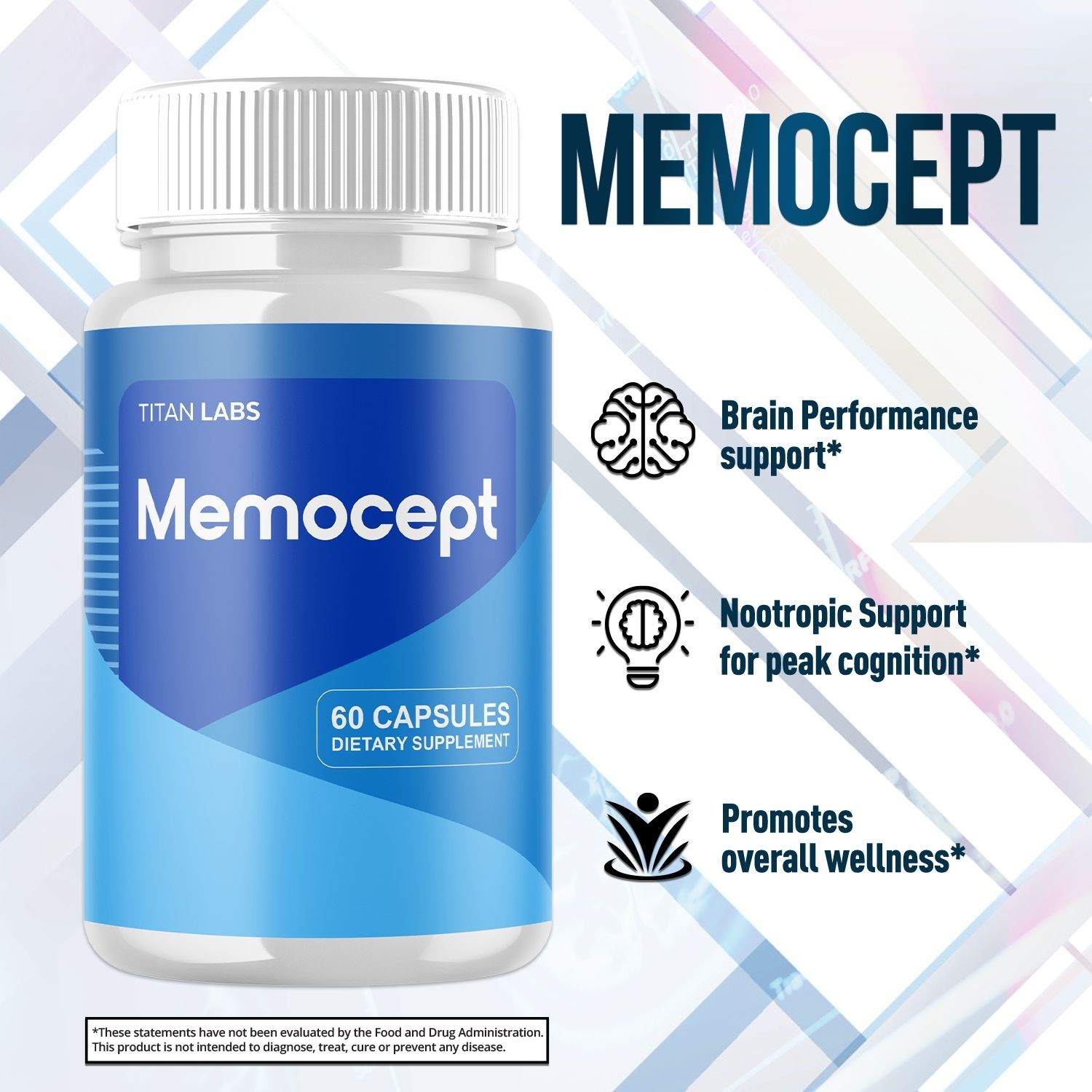 (1 Pack) Memocept Nootropic Natural Formula Brain Supplement Memo Cept 60 Caps