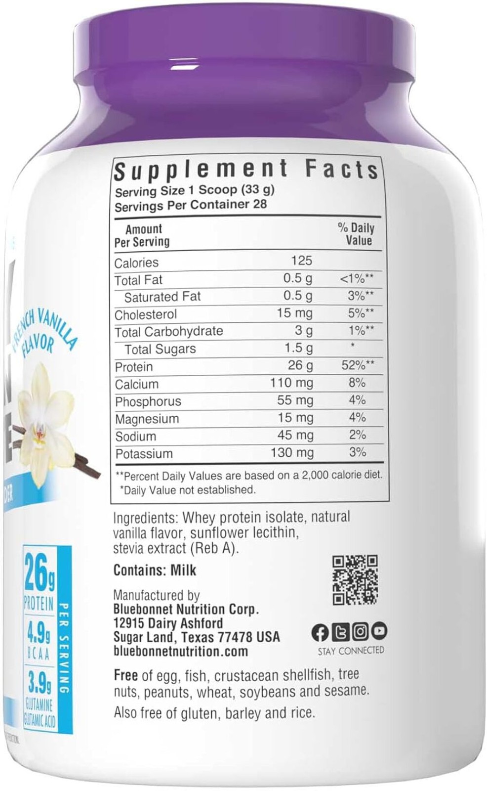 Bluebonnet Nutrition – WHEY PROTEIN ISOLATE POWDER FRENCH VANILLA 2 lb EXP 10/27