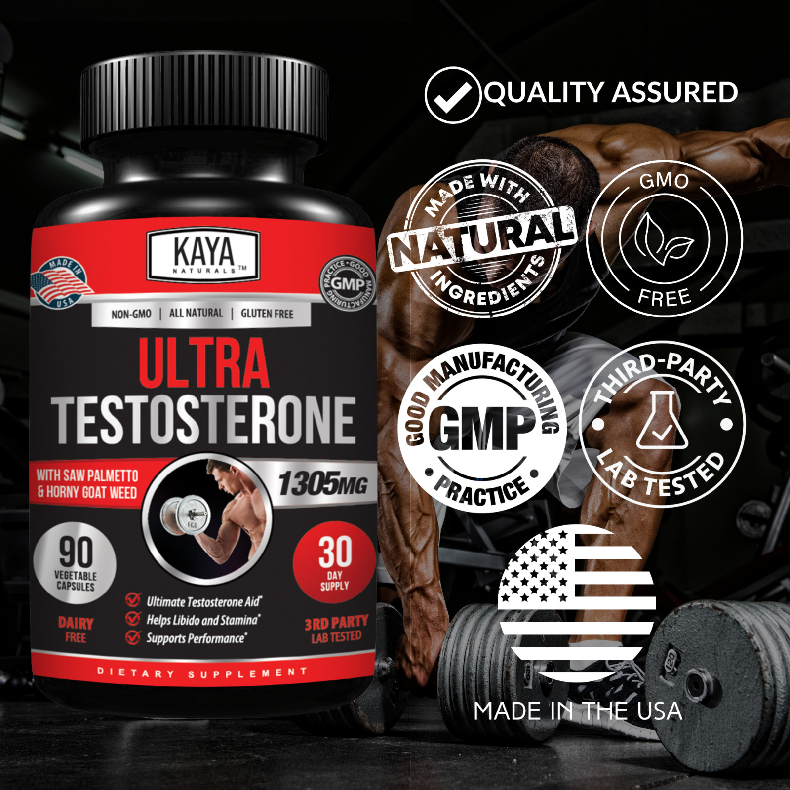 Natural Testosterone Booster 90ct Increase Energy Improve Muscle Strength Growth