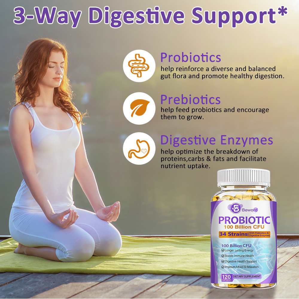 Probiotics Digestive Enzymes 100 Billion CFU Potency Immune Health 120 Capsules