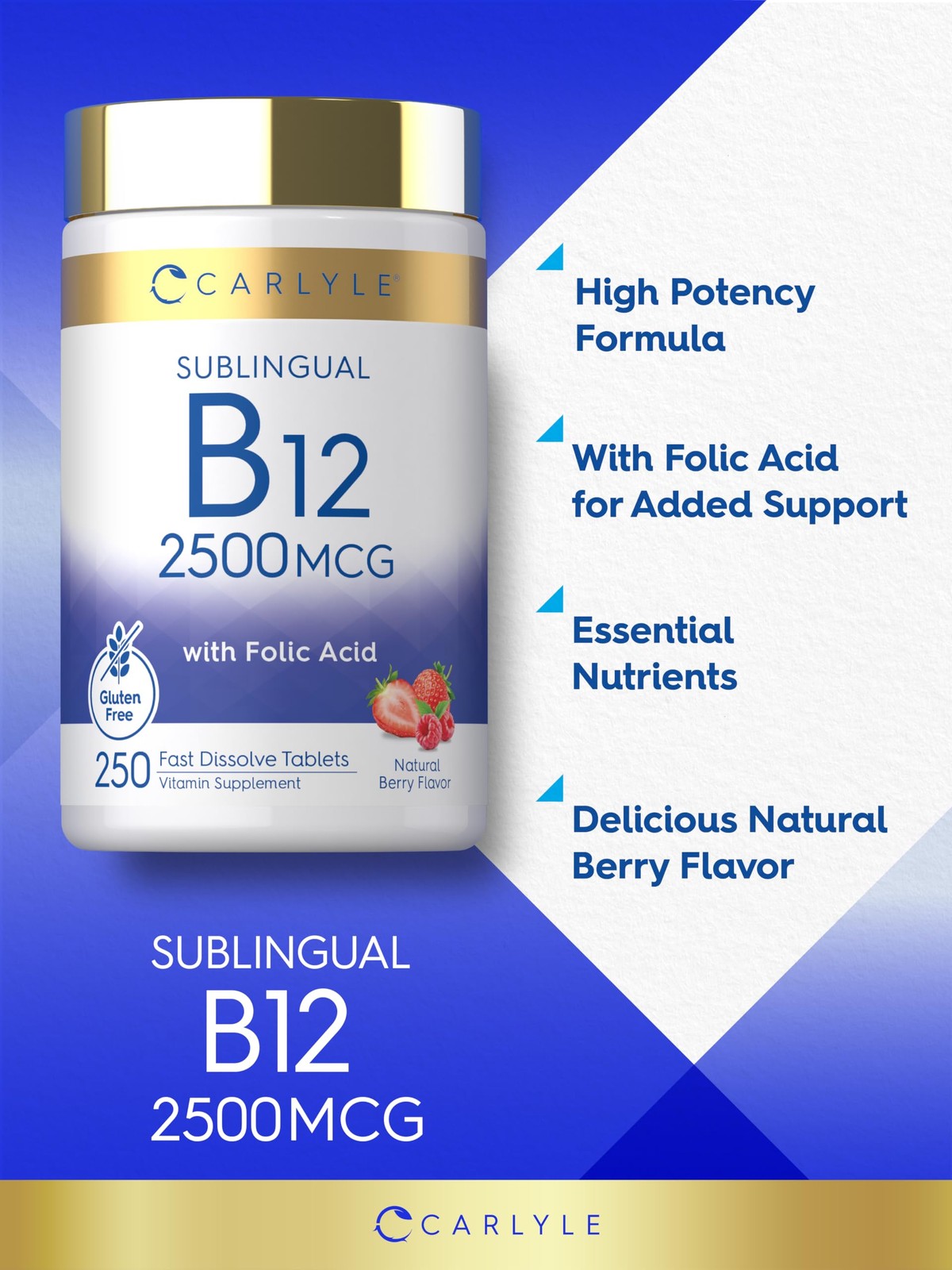 Carlyle Vitamin B12 Sublingual 2500 mcg | 250 Fast 250 Count (Pack of 1)