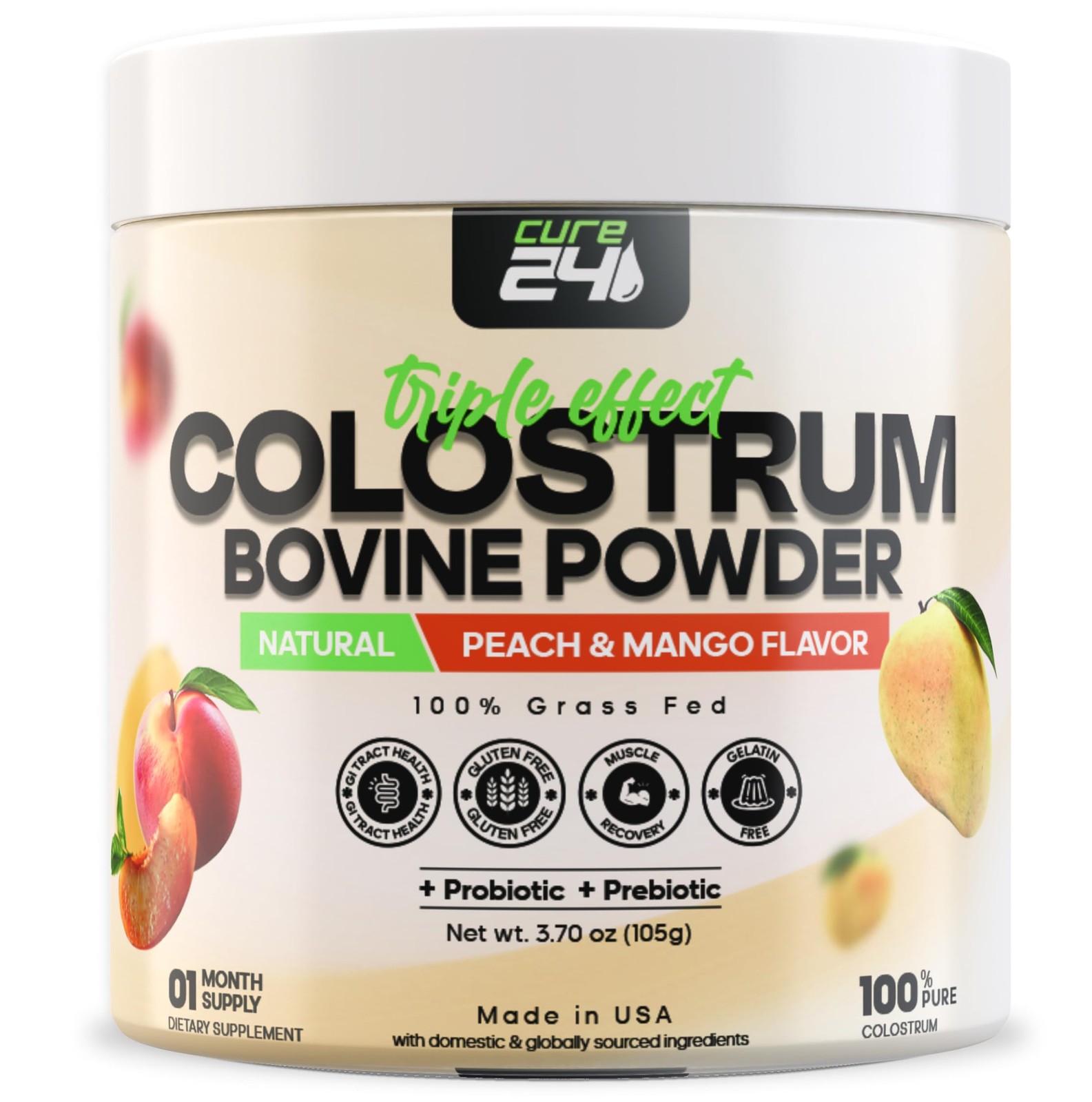 Cure24 Bovine X3 Colostrum Supplement Powder for Humans, 100% Pure Whole…