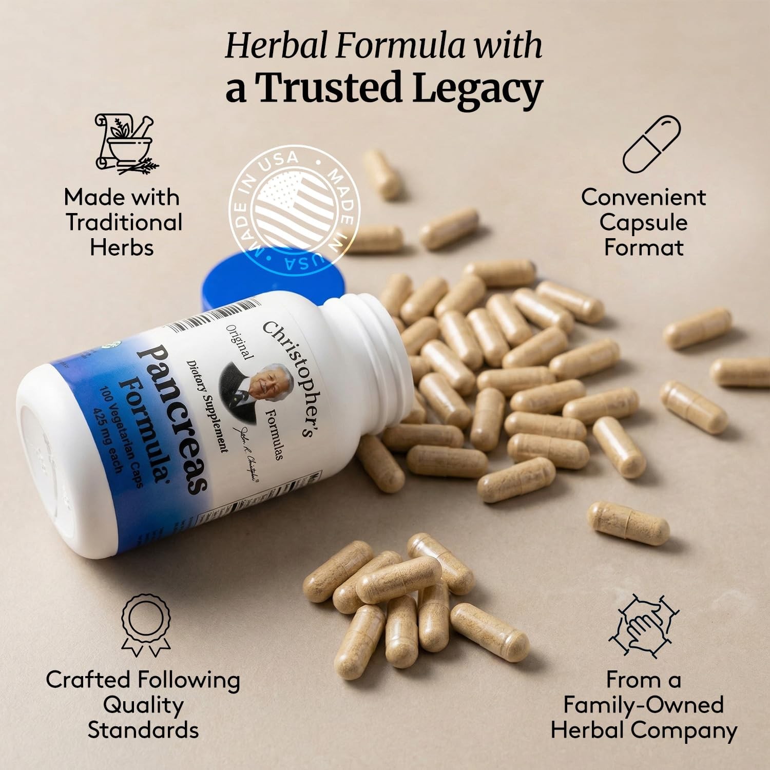 Christopher’s Original Formulas Pancreas Formula 100 Count (Pack of 1), Brown