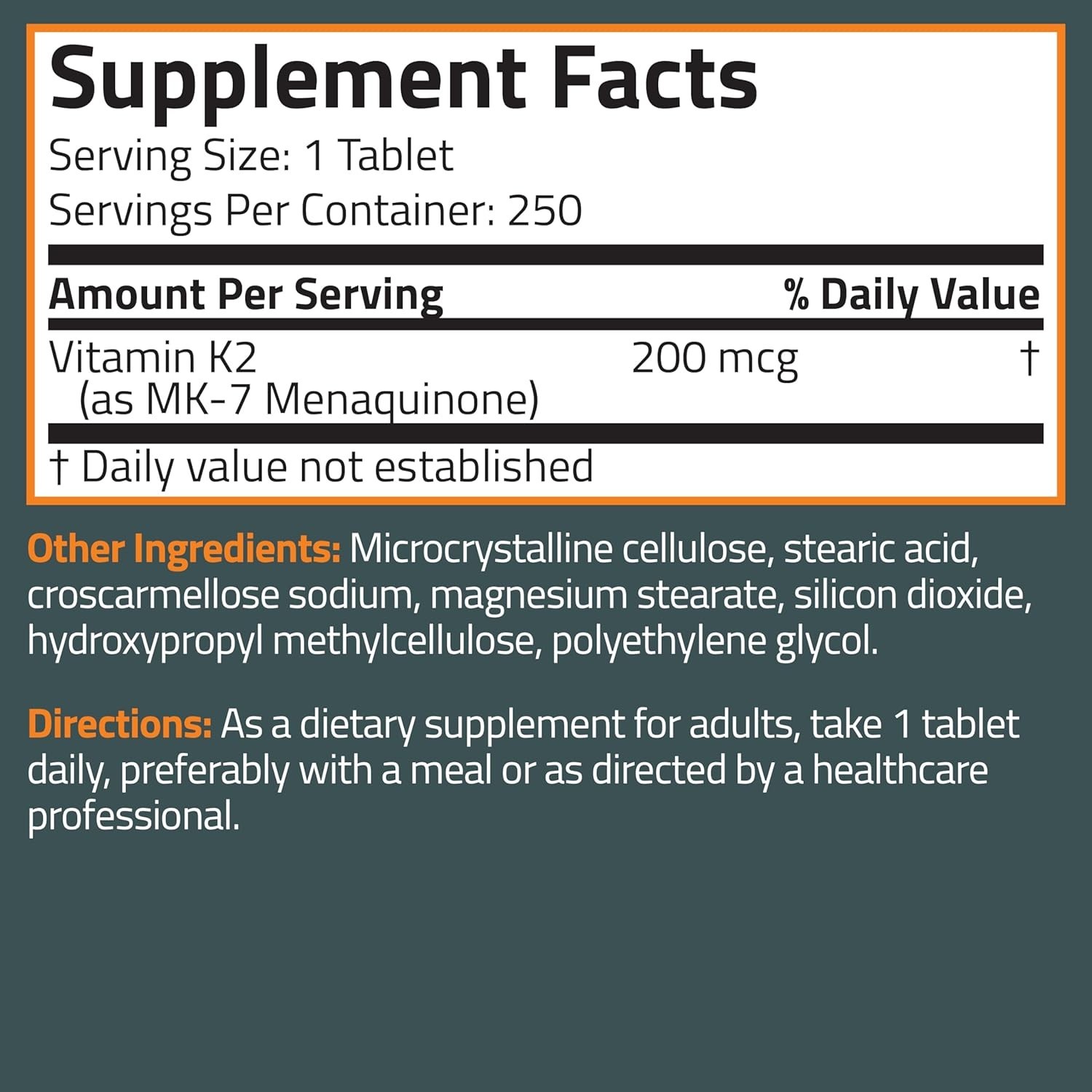 Bronson Vitamin K2 MK-7 200mcg Extra Strength, 250 250 Count (Pack of 1)