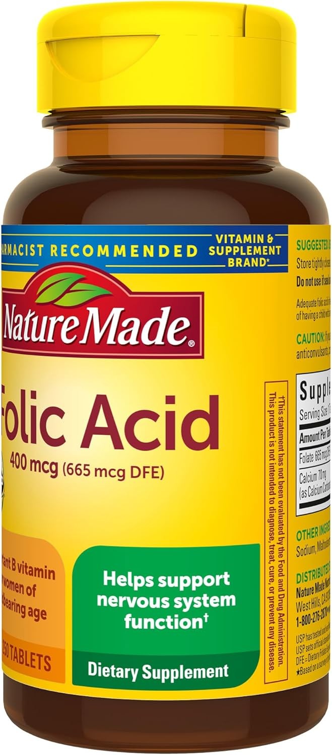 Nature Made Folic Acid 400 mcg (665 DFE), Dietary 250 Count (Pack of 1)
