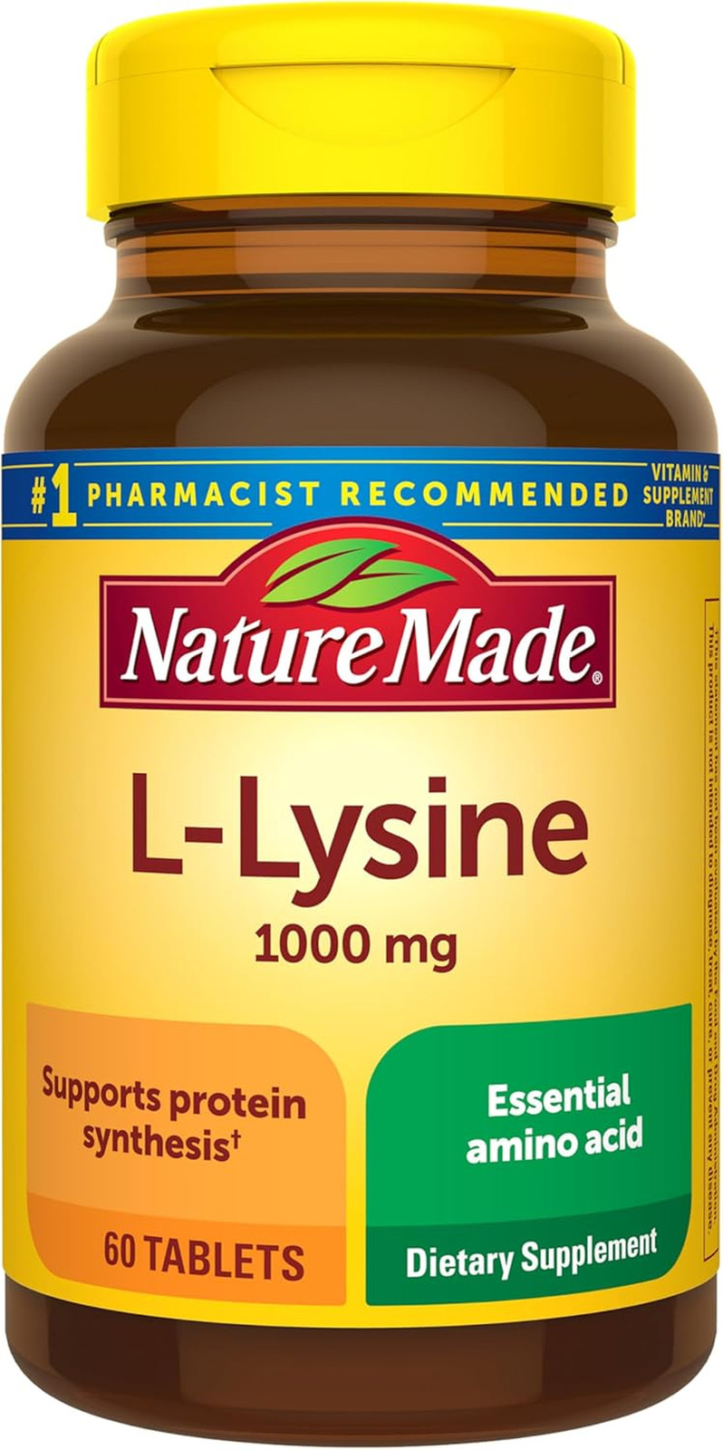 Nature Made L-Lysine 1000mg Extra Strength Protein Synthesis 60ct Pack of 3