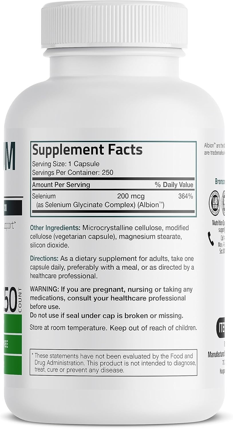 Selenium 200mcg Amino Acid Immune Support Trace Mineral Non-GMO, 250 Capsules