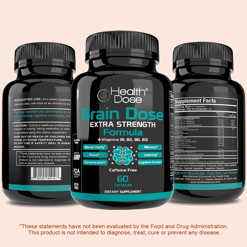 Health Dose Brain Dose 60 Capsules Mental Clarity & Natural Energy Pack of 2