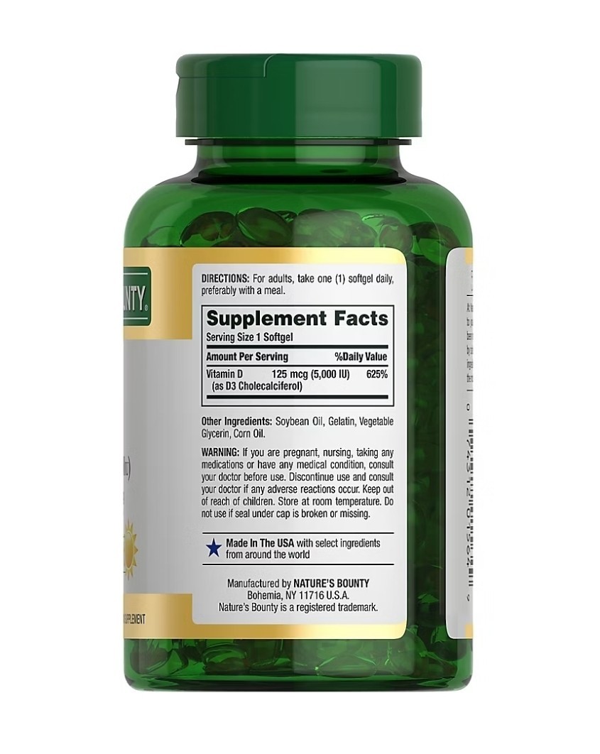 Nature’s Bounty VITAMIN D3 5000IU, 400 Softgels Exp 12/2026+