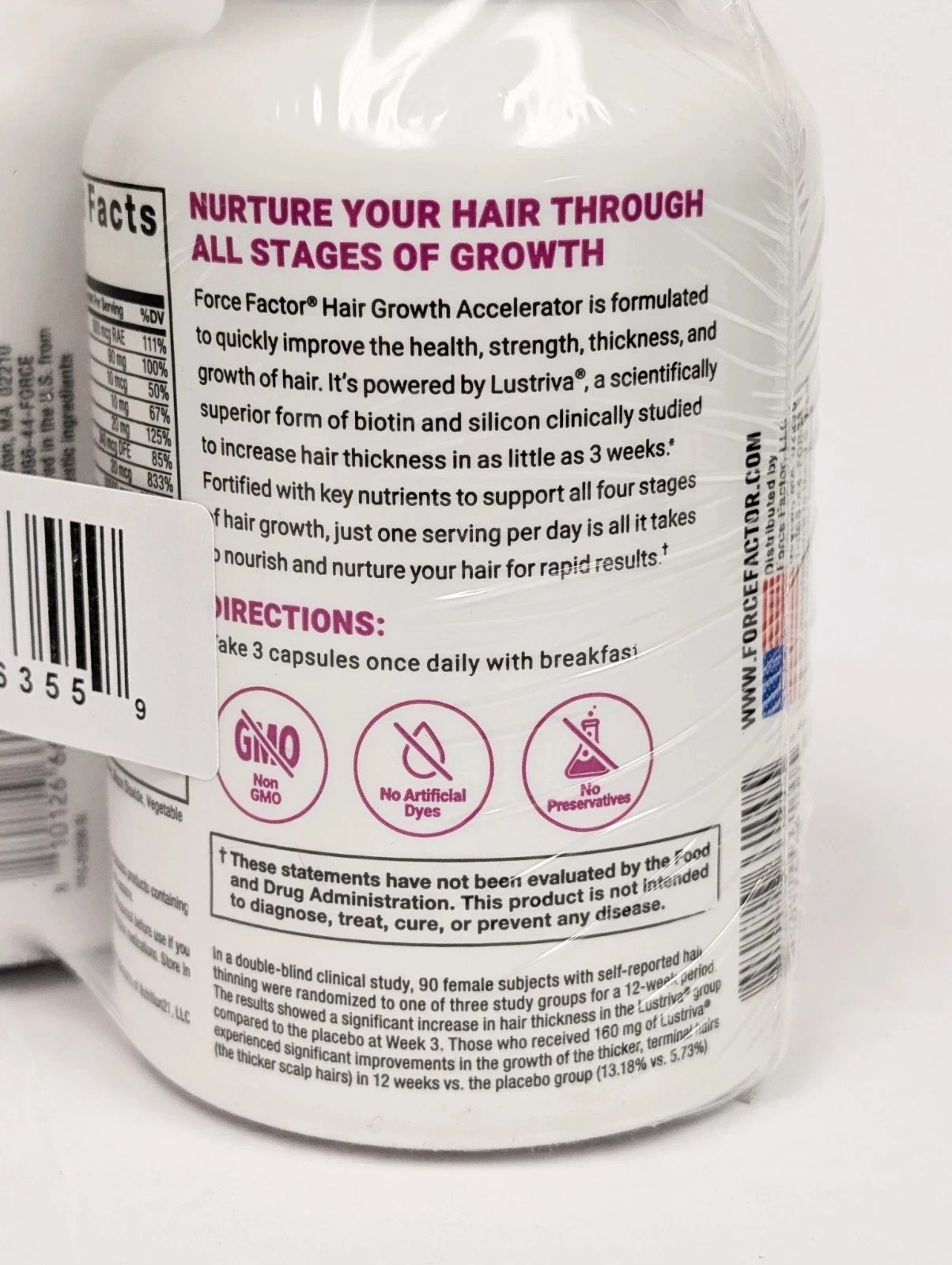 2 Bottles Force Factor Hair Growth Accelerator Capsules, 180 Count Free Shipping