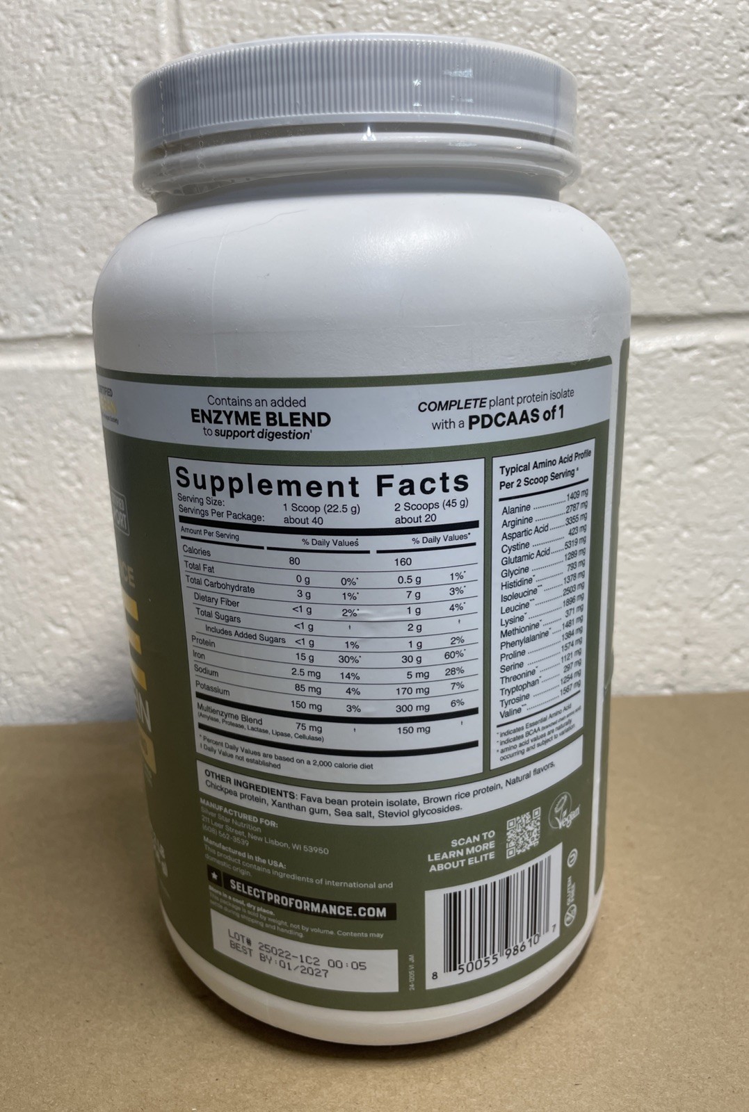 Silver Star Nutrition Elite Vegan Plant Protein Powder Vanilla Icing 2lb 40 Serv