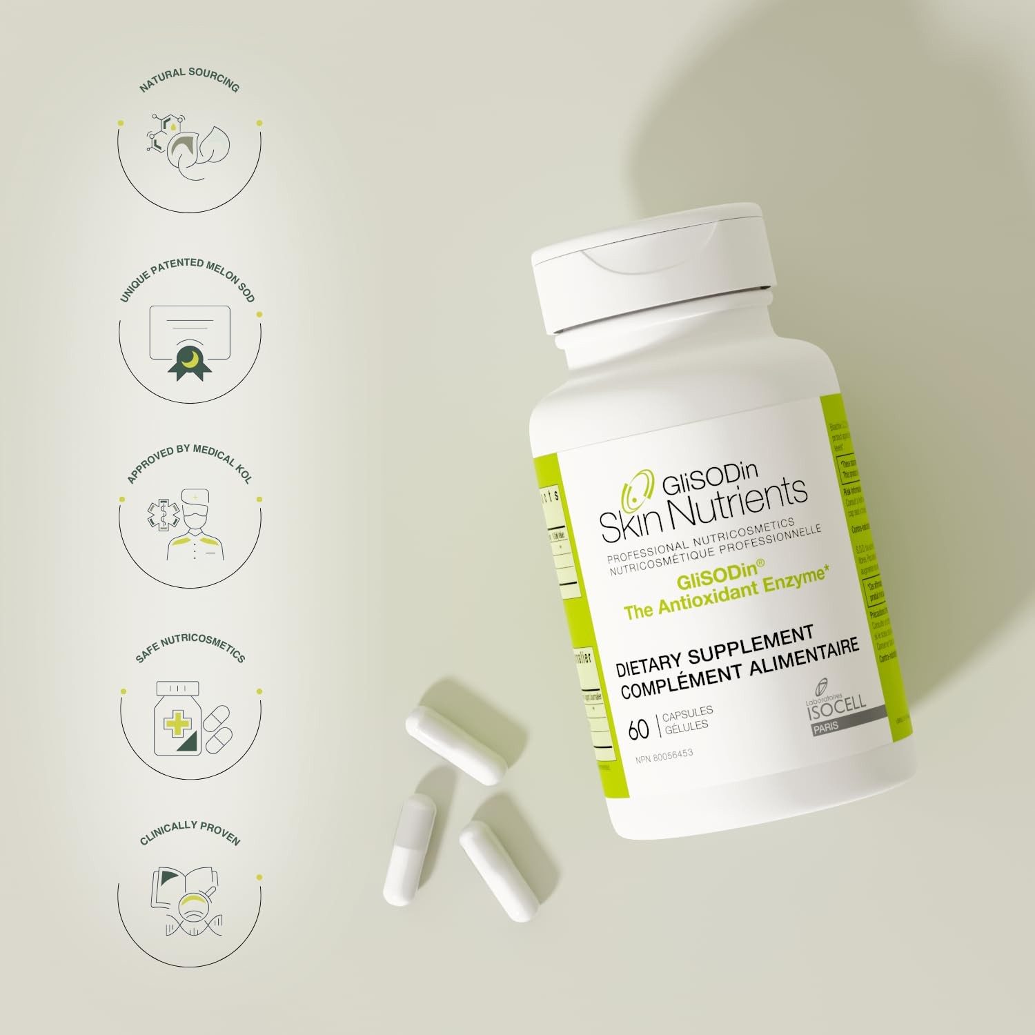GliSODin Skin Nutrients The Antioxidant Enzyme – Reduces 60 Count (Pack of 1)