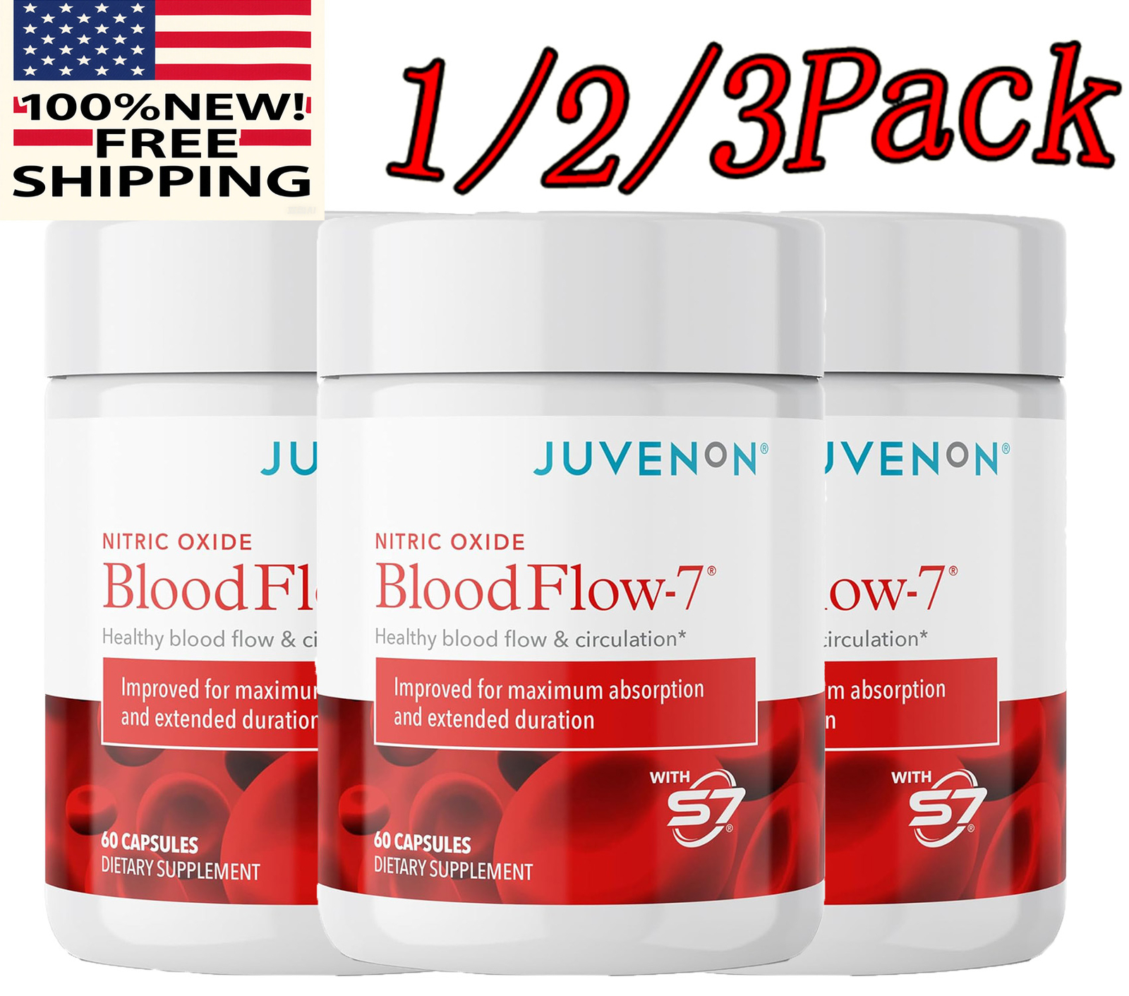 Juvenon BloodFlow-7 New & Improved Blood Circulation 60 Softgelsules New