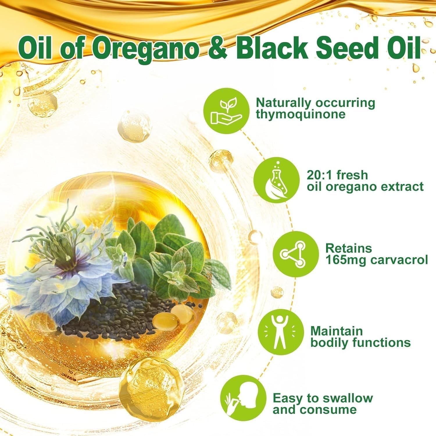 Oregano Oil & Black Seed Oil Supplement | Immune Support, 60 Softgels, 2-in-1
