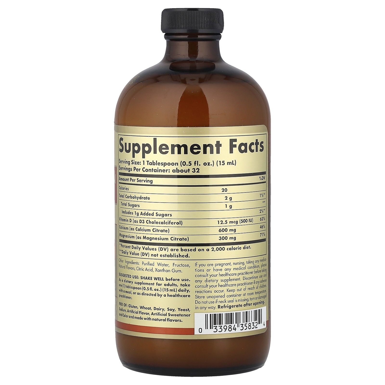 Liquid Calcium Magnesium Citrate with Vitamin D3, Orange-Vanilla, 16 fl oz (473