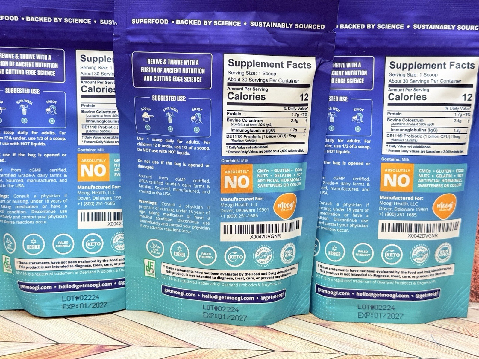 Moogi Health Colostrum + Probiotic DE111 Complete Gut Health 3pk 2.6oz Each New