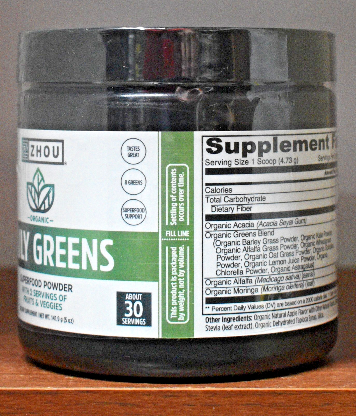 Zhou Daily Greens 141.9 g (5 oz) Zhou Nutrition Organic Greens Powder 5oz 141.9g