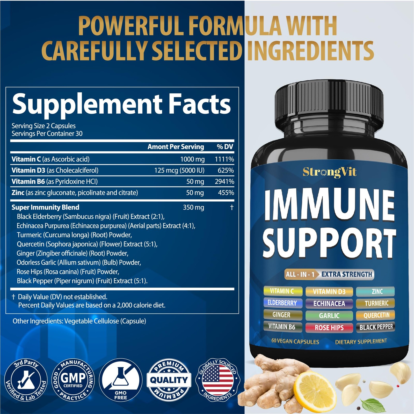 StrongVit Immune Support Supplement 12 in 1 Complex with 60 Count (Pack of 1)