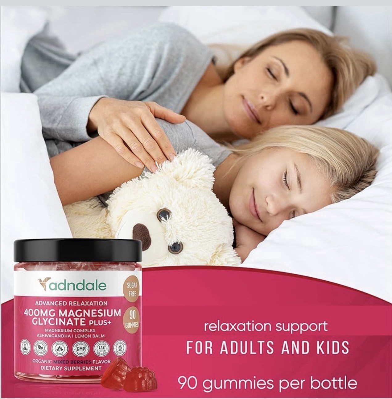 Adndale Magnesium Glycinate Gummies 400mg With Ashwagandha Sugar Free 180 Ct