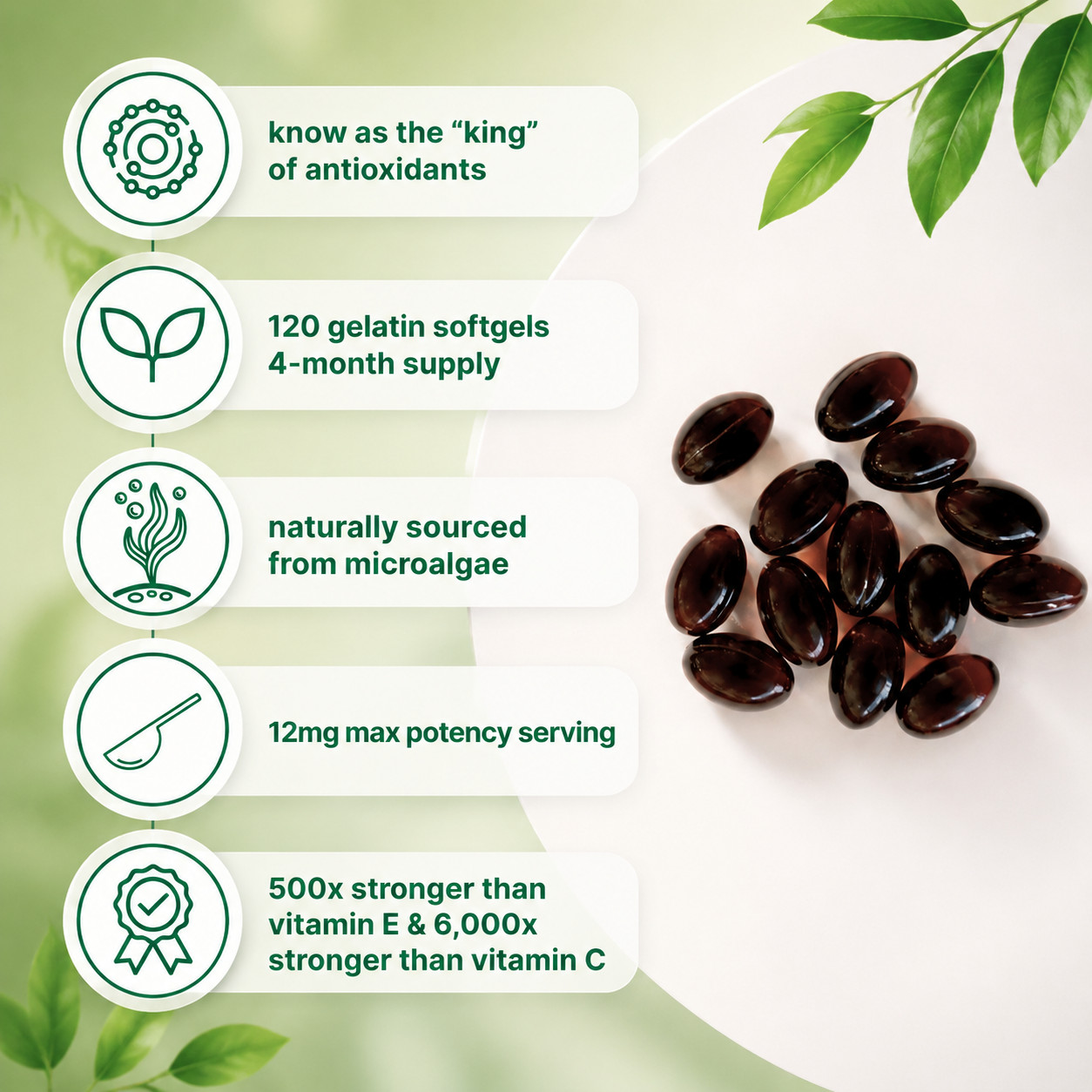 Micro Ingredients Astaxanthin 12mg Softgels Natural Microalgae Antioxidant