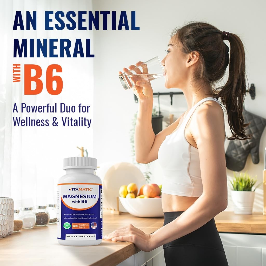Vitamatic Magnesium with B6-180 Vegetarian 180 Count (Pack of 1), No Color