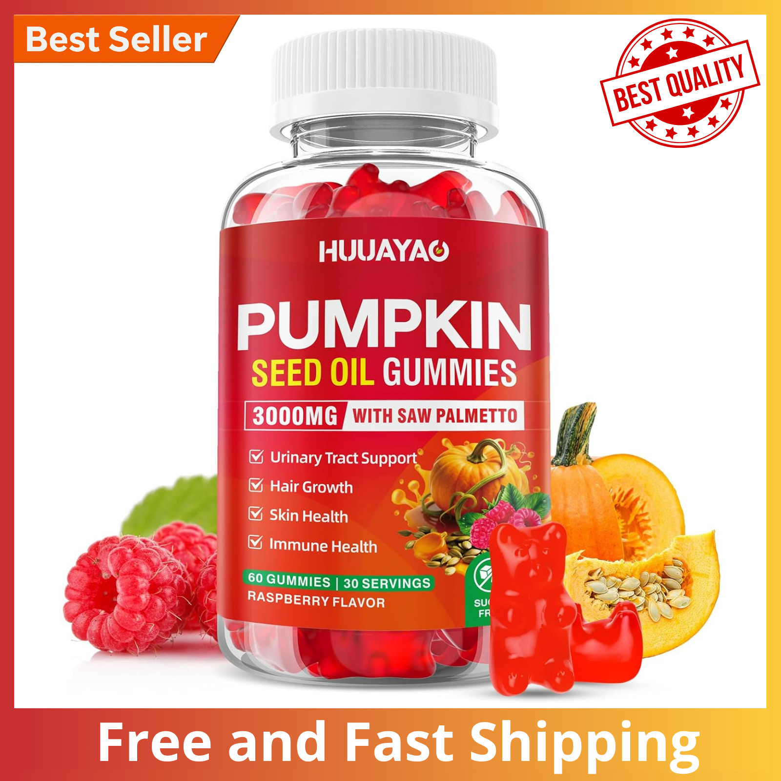 Pumpkin Seed Oil Gummies 3000MG, Organic 60 Count (Pack of 1)