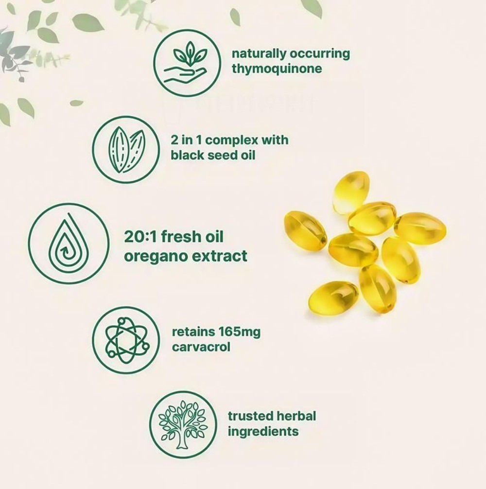 2 in 1 Oil of Oregano & Black Seed Softgels Count with Carvacrol,Immune Support