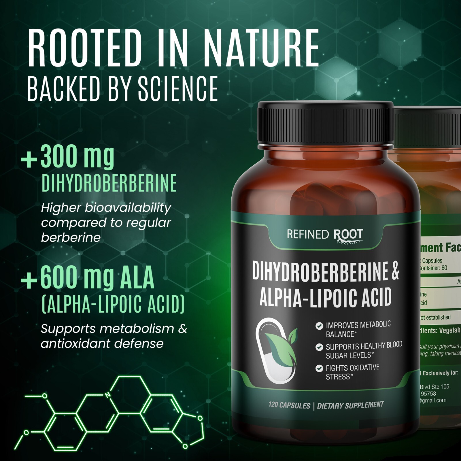 Refined Root Dihydroberberine 300mg & Alpha Lipoic Acid 600mg Dietary Supplement