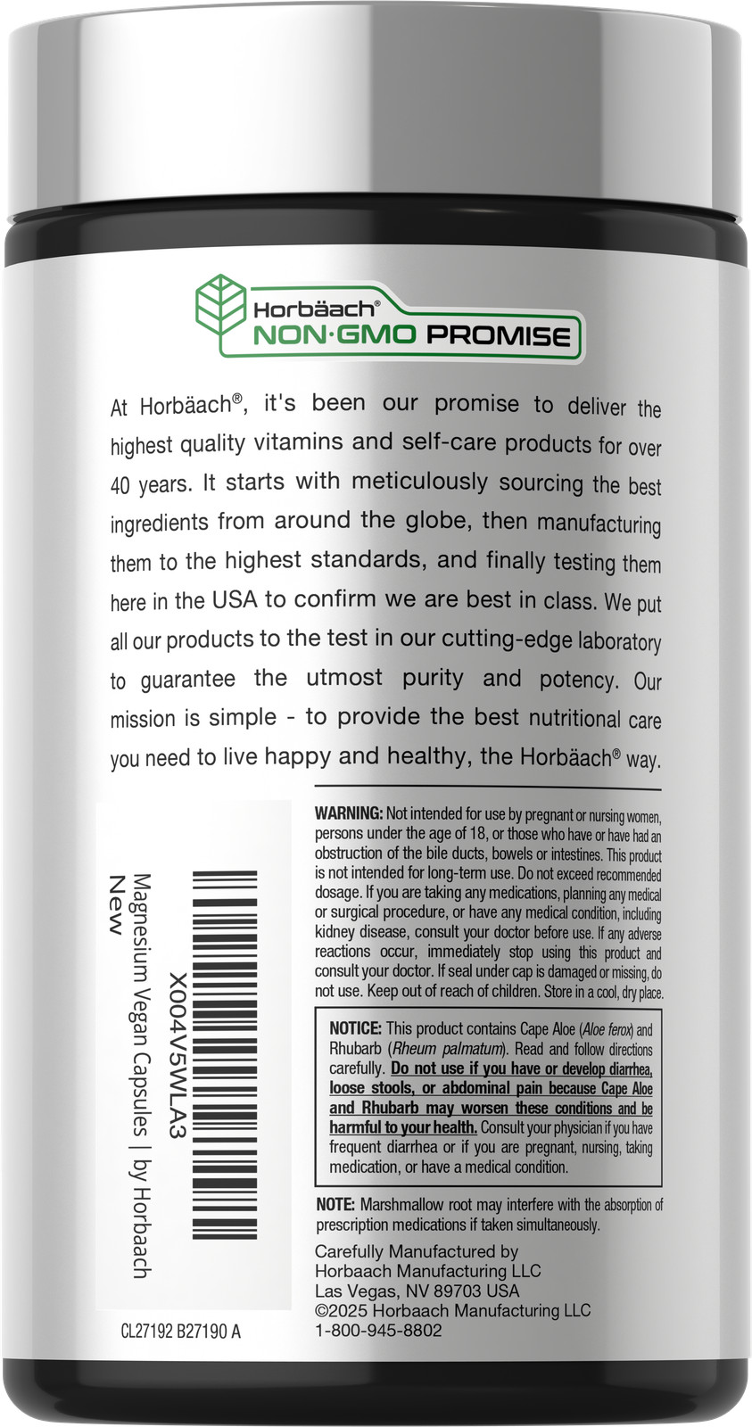 Magnesium Supplement 230mg | 200 Vegan Capsules | by Horbäach