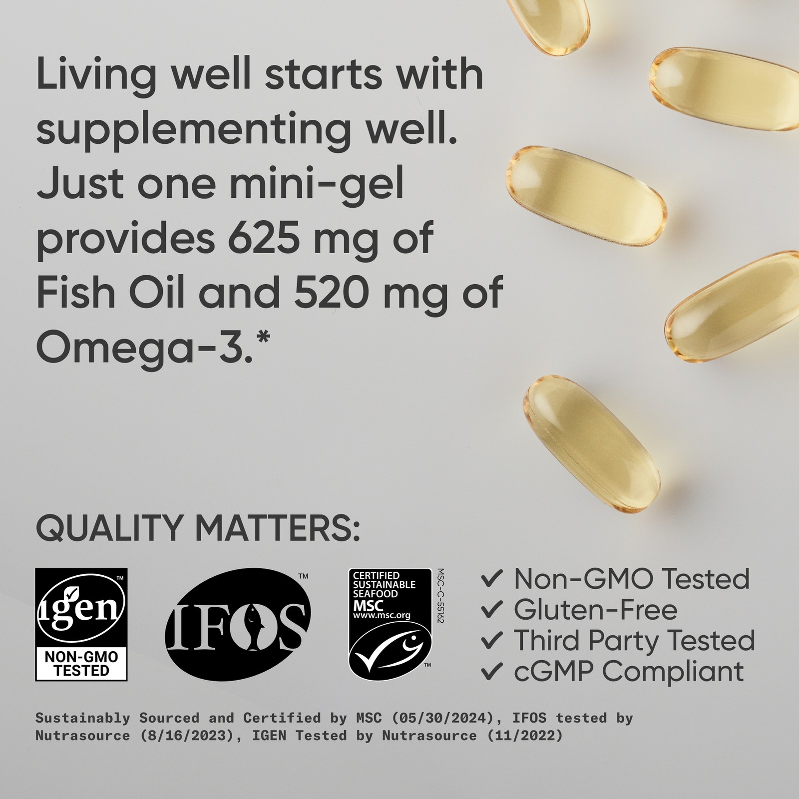 Fish Oil Mini-Softgels Easy to Swallow Omega-3 Fatty Acids 625mg 120 Capsules