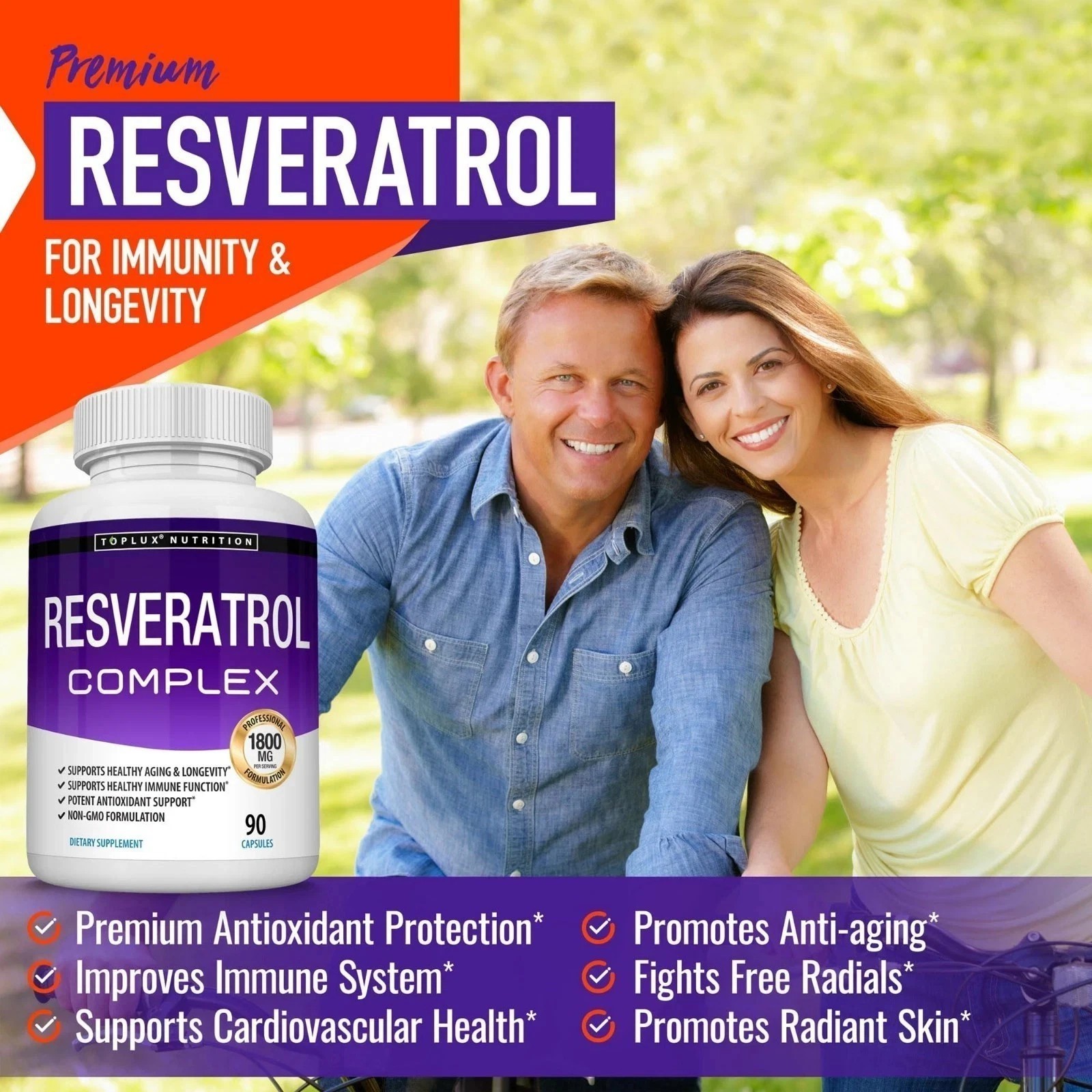 1800mg Resveratrol Supplement Antioxidant Complex – Highly Potent Natural Pills