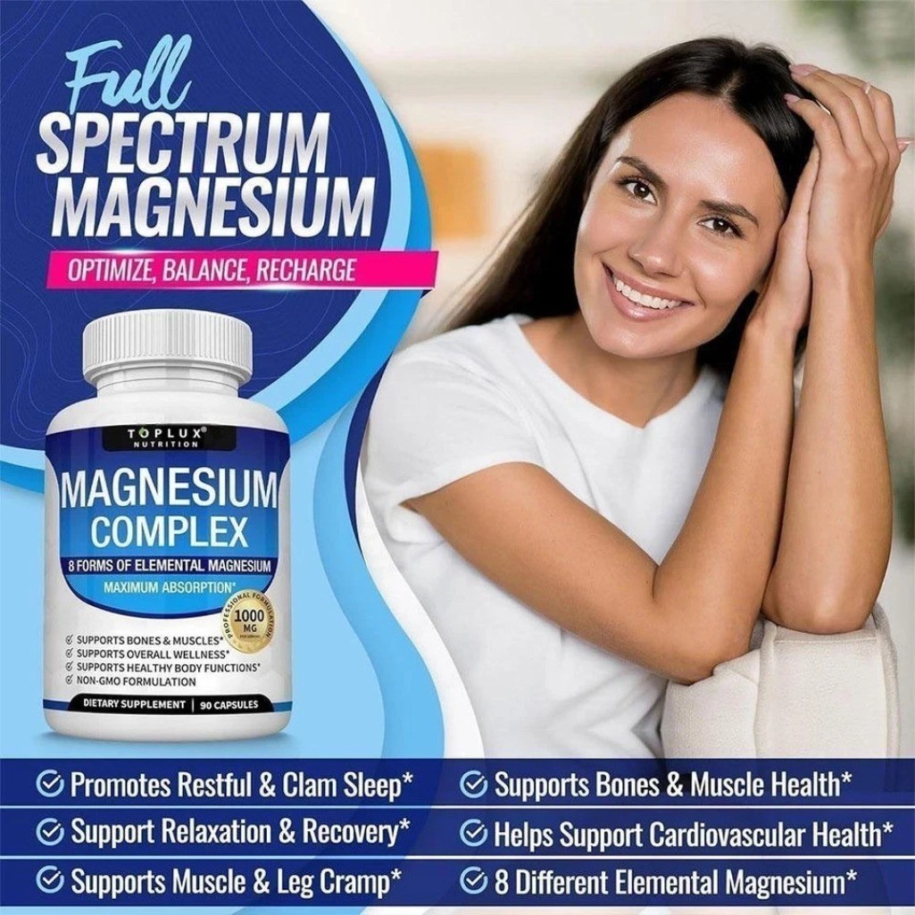 1Packs Toplux Nutrition Magnesium Complex 1000mg Supports 8 Elemental Magnesium