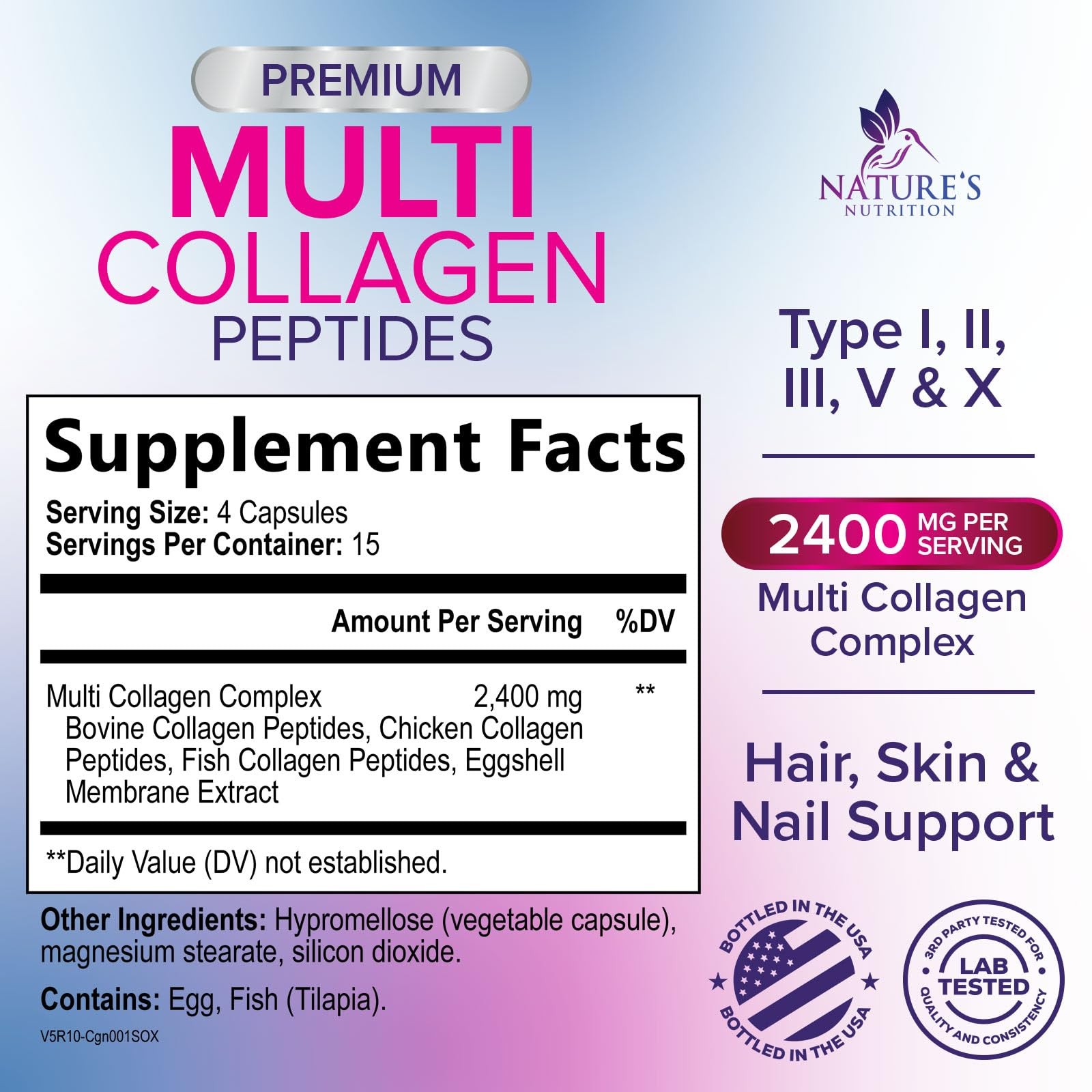 Multi Collagen Complex Pills – Hydrolyzed 60 Count (Pack of 1)