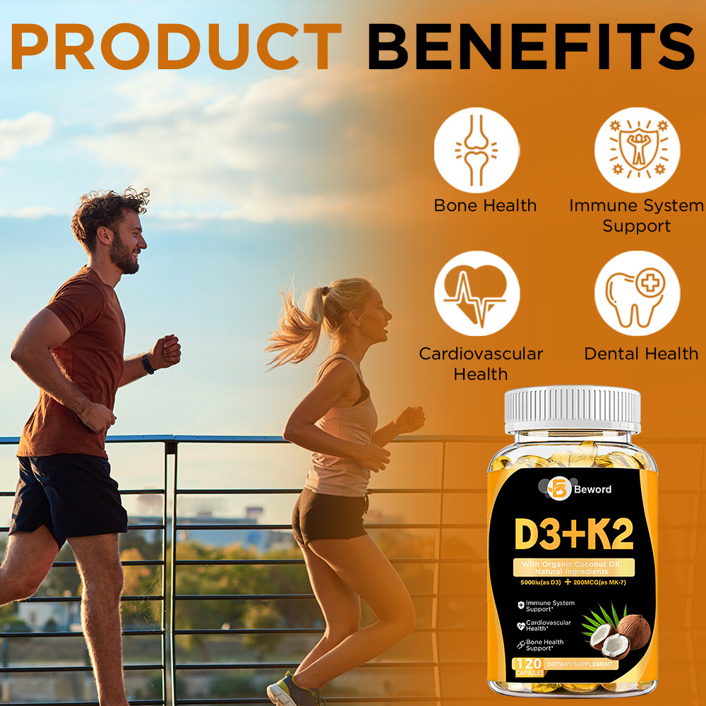 Vitamin D3 5000IU and K2 MK-7 200mcg – 120 Capsules – Immune Support Wellness