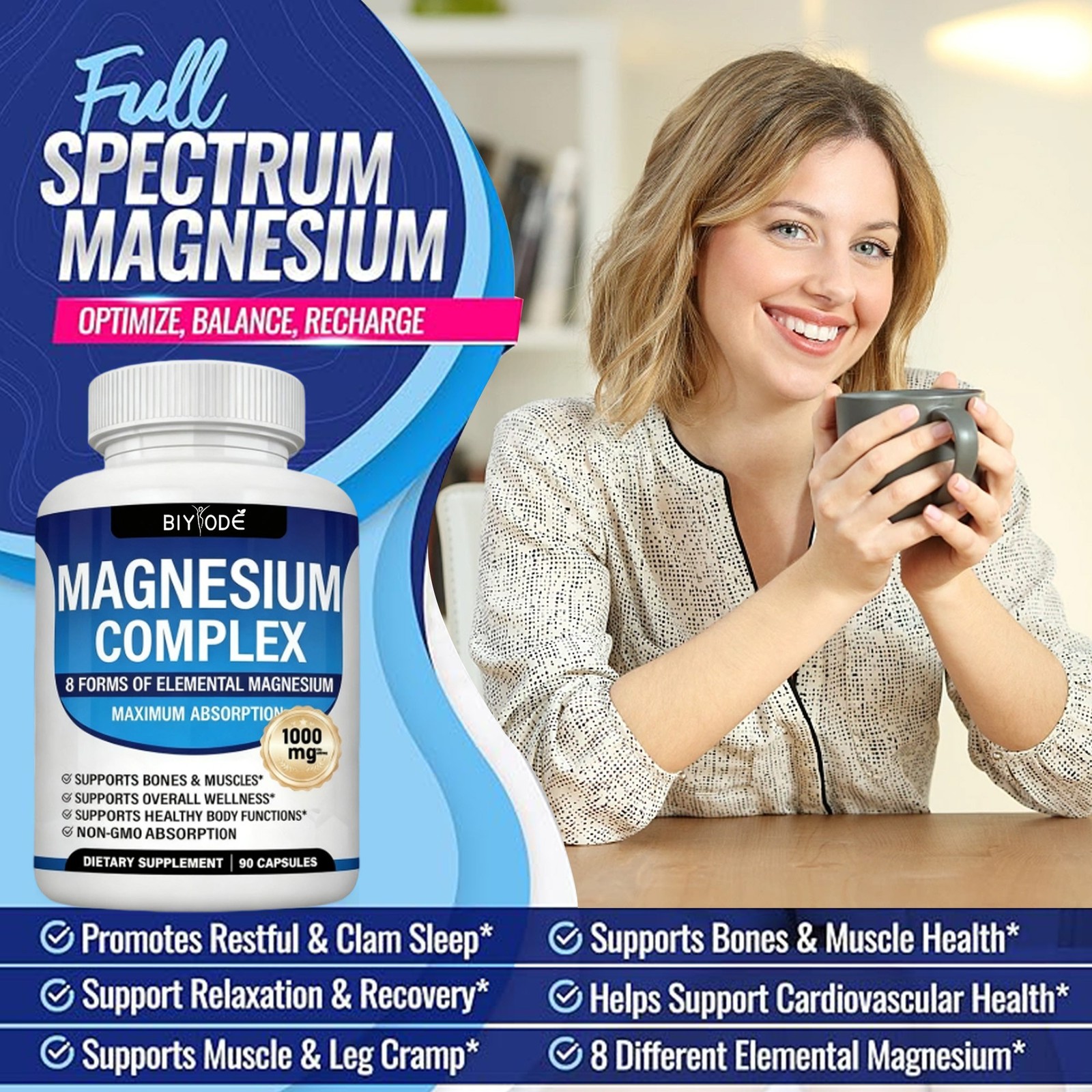 3X Magnesium Complex 1000mg- 8 Elemental Magnesium – Sleep,Stress Relief Support