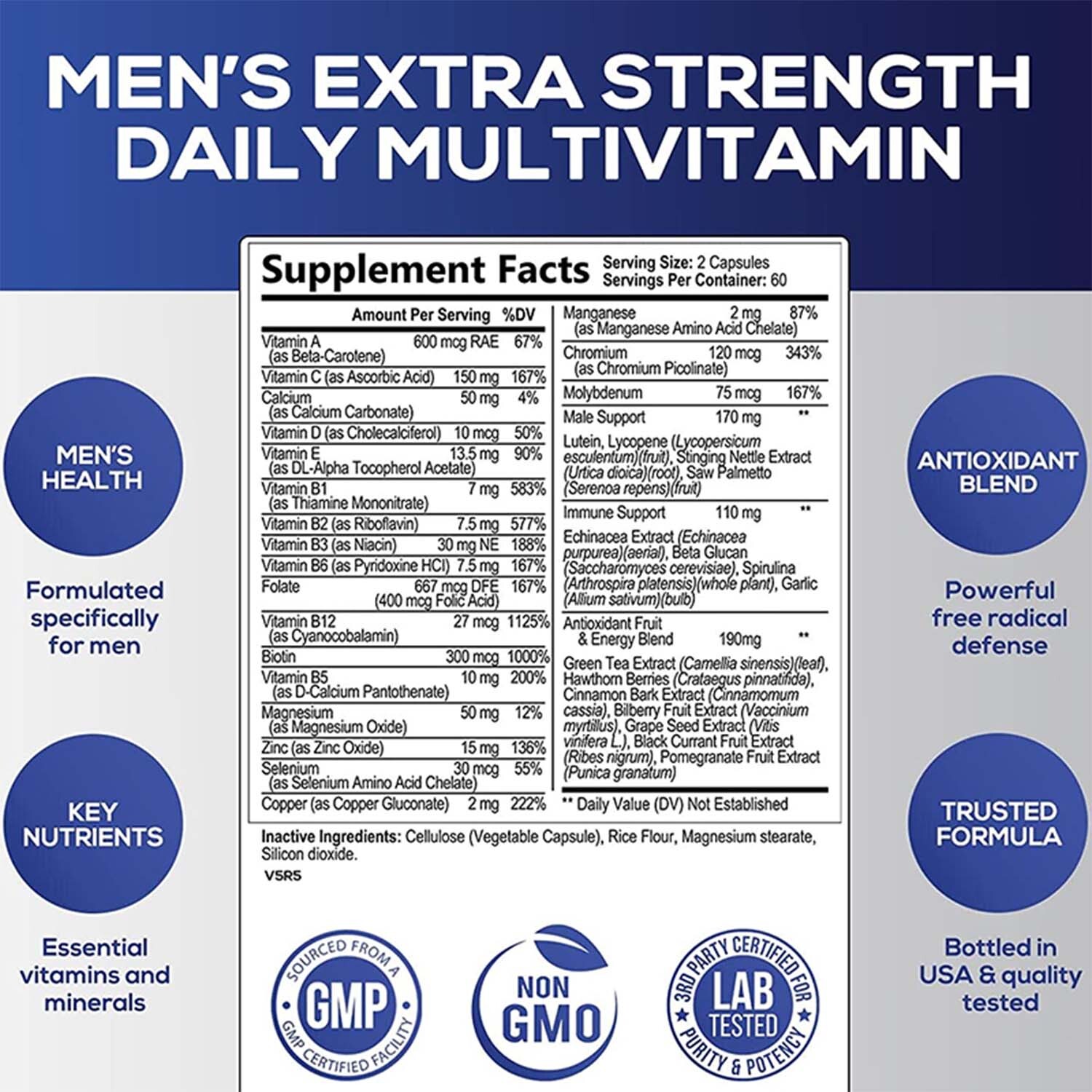 Men’s Daily Multivitamin – High Potency, Daily Immune Support, Boost Energy