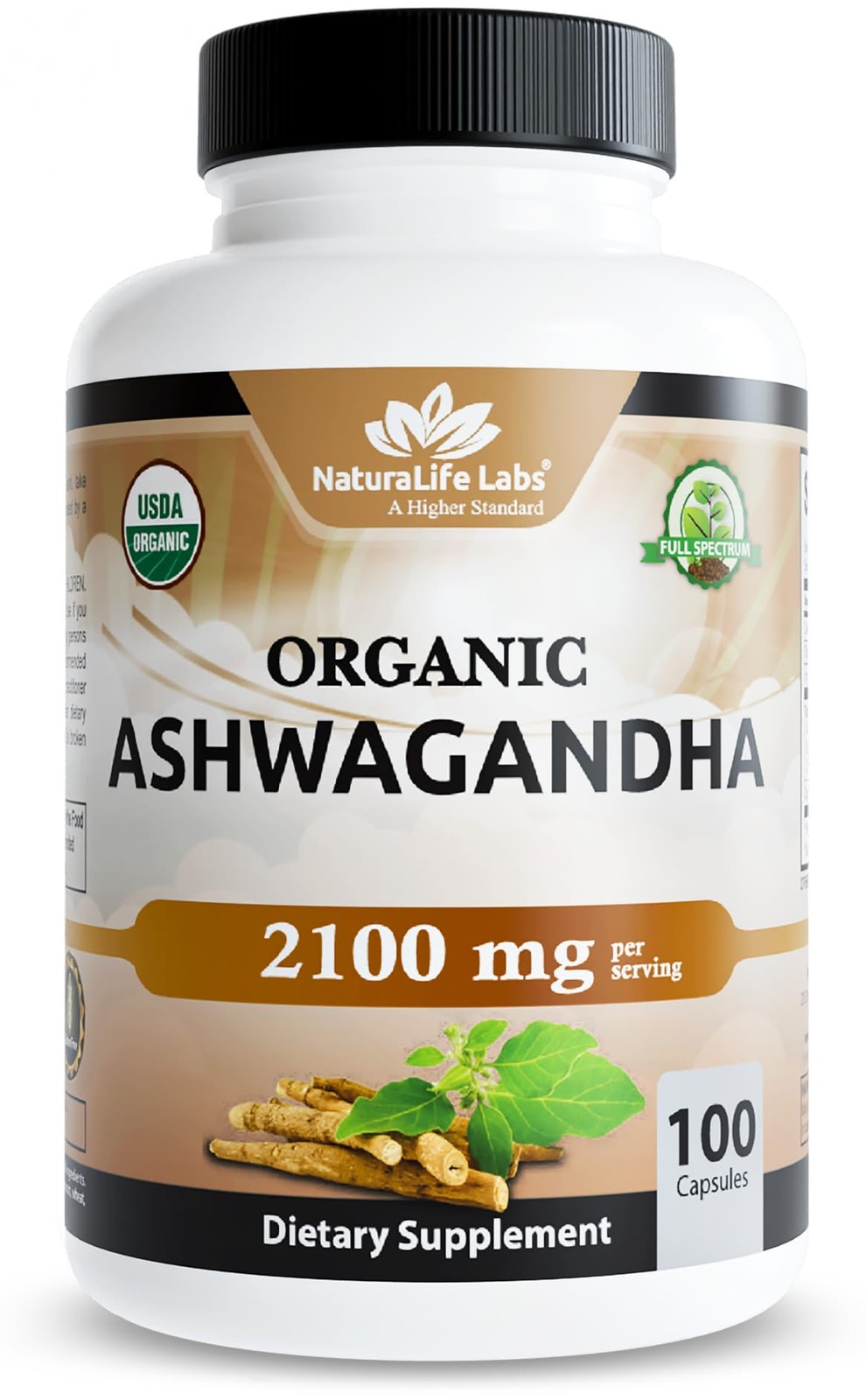 NaturaLife Labs Organic Ashwagandha 2100 mg per Serving 100 Count (Pack of 1)