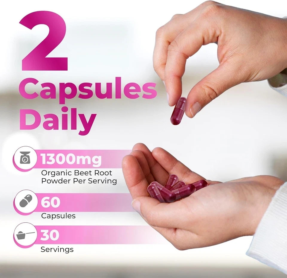 3X Rosabella Organic Beet Root 60 Capsules Natural Energy Boost Blood Pressure