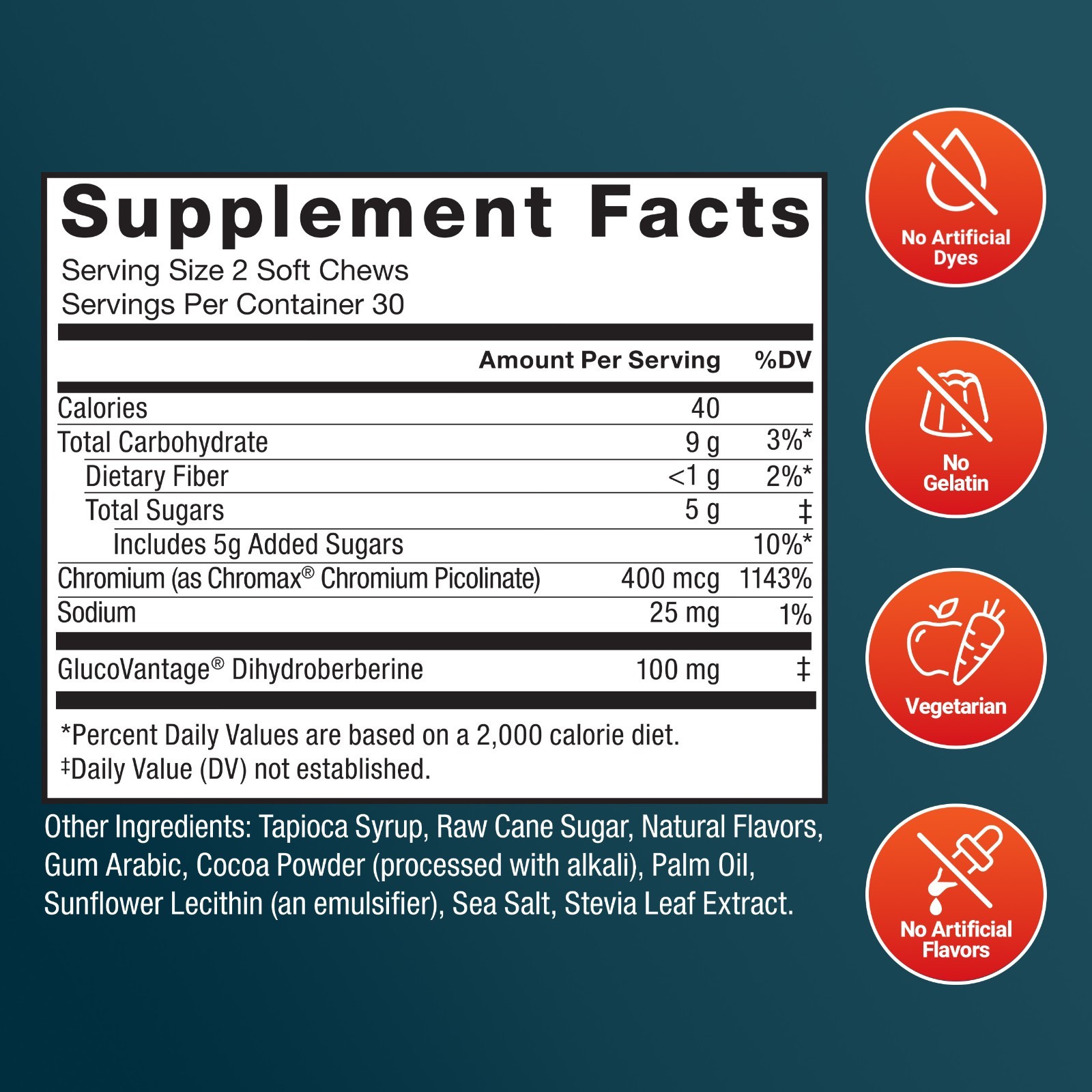Force Factor Ultra Berberine GlucoVantage 5X Absorption Chocolate 60 Soft Chews
