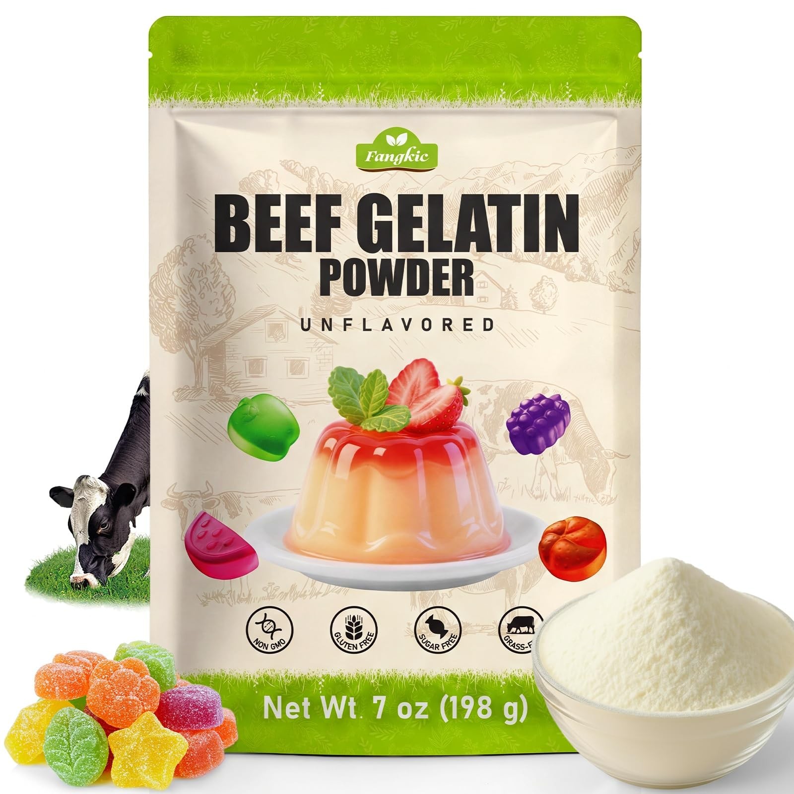 Beef Gelatin Powder Unflavored, 7 oz/198 g Grass Fed Gelatin Powder, Premium …