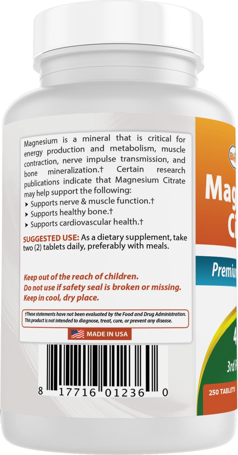 Best Naturals Magnesium Citrate (Citrato de Magnesio) 250 Count (Pack of 1)