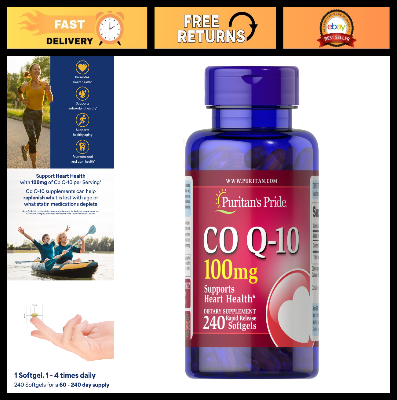 Coenzyme Q10 100mg – 240 Rapid Release Softgels for Heart Health & Energy Boost