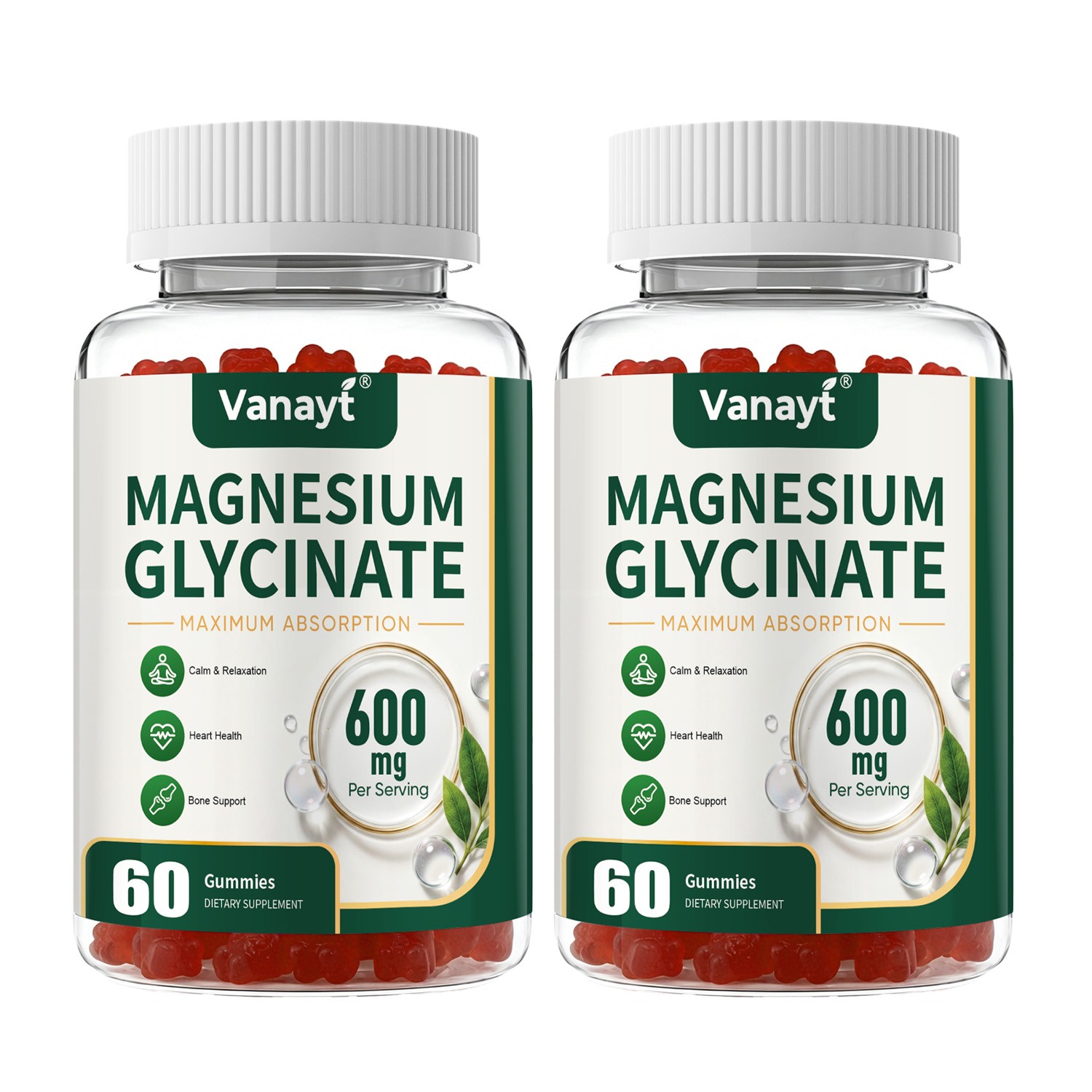 2x Magnesium Glycinate 600mg Advanced Complex 60 Gummy Gluten Free & Non-GMO