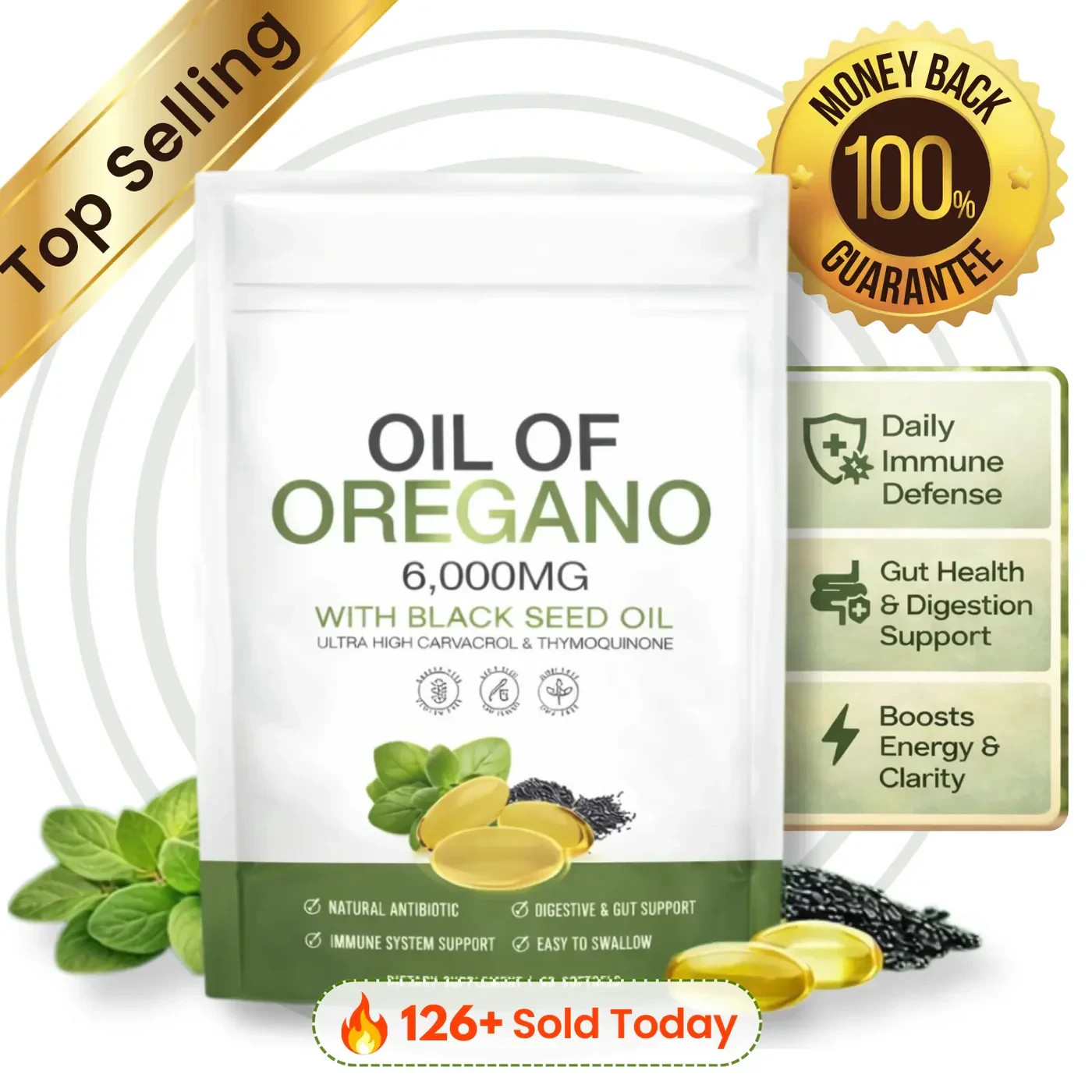 Resilia Oil of Oregano with Black Seed Oil 6000mg Softgels 60Ct Herbal Supplemet